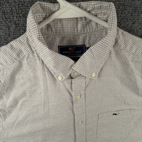 Vineyard Vines Cotton Spandex Gray Check Large Button Up Shirt Classic Tucker - Picture 7 of 12